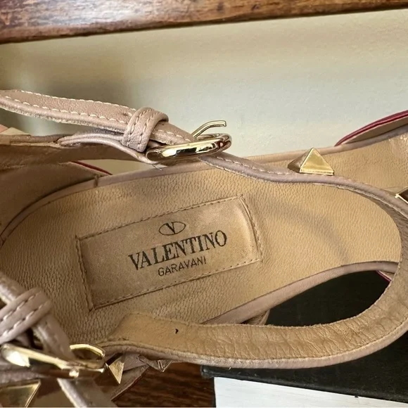 Valentino Rockstud Open Toe Pumps Heels Stiletto Ankle Straps Red Leather - Picture 9 of 16